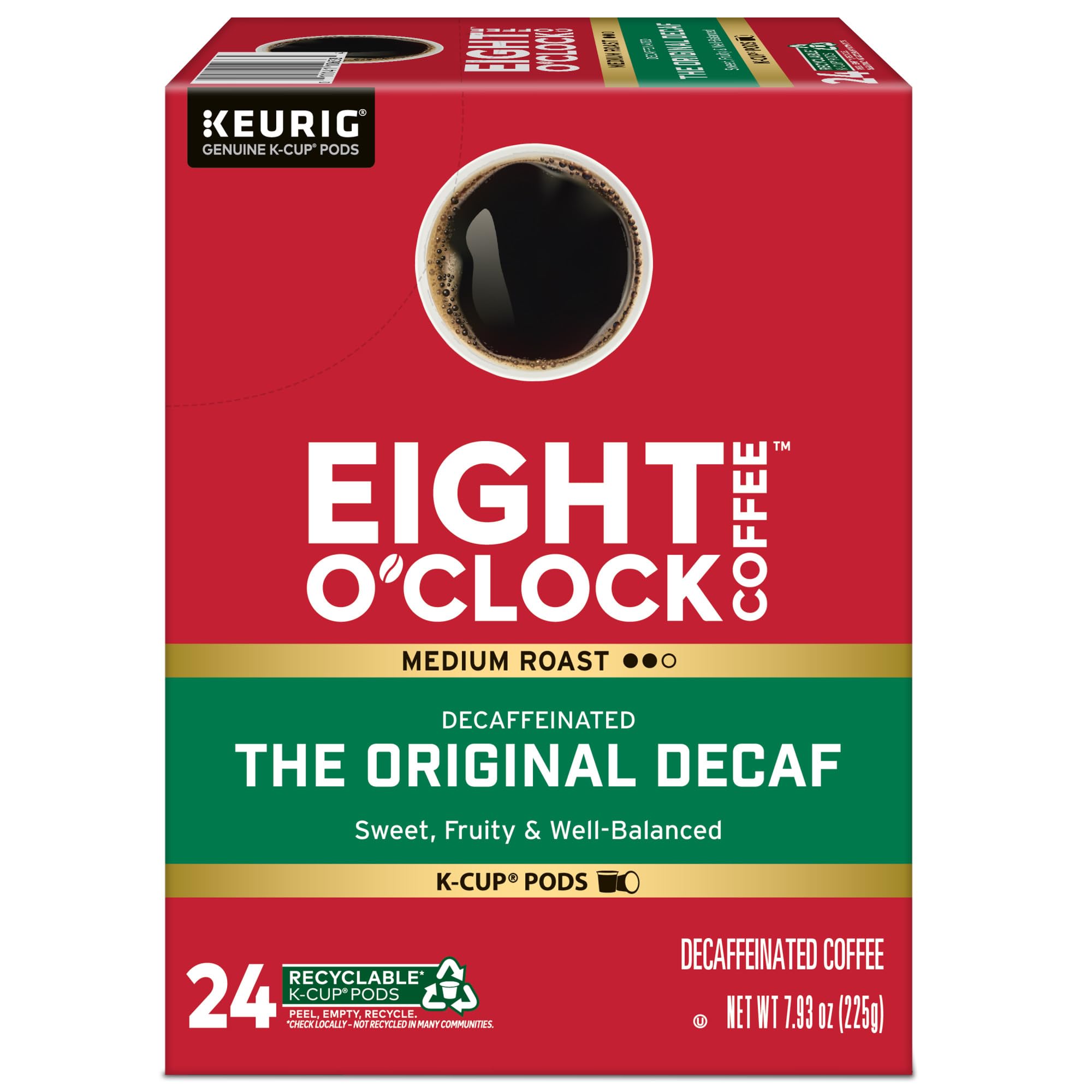 Eight O'Clock 96-count box beside mug showing scale and long-lasting supply