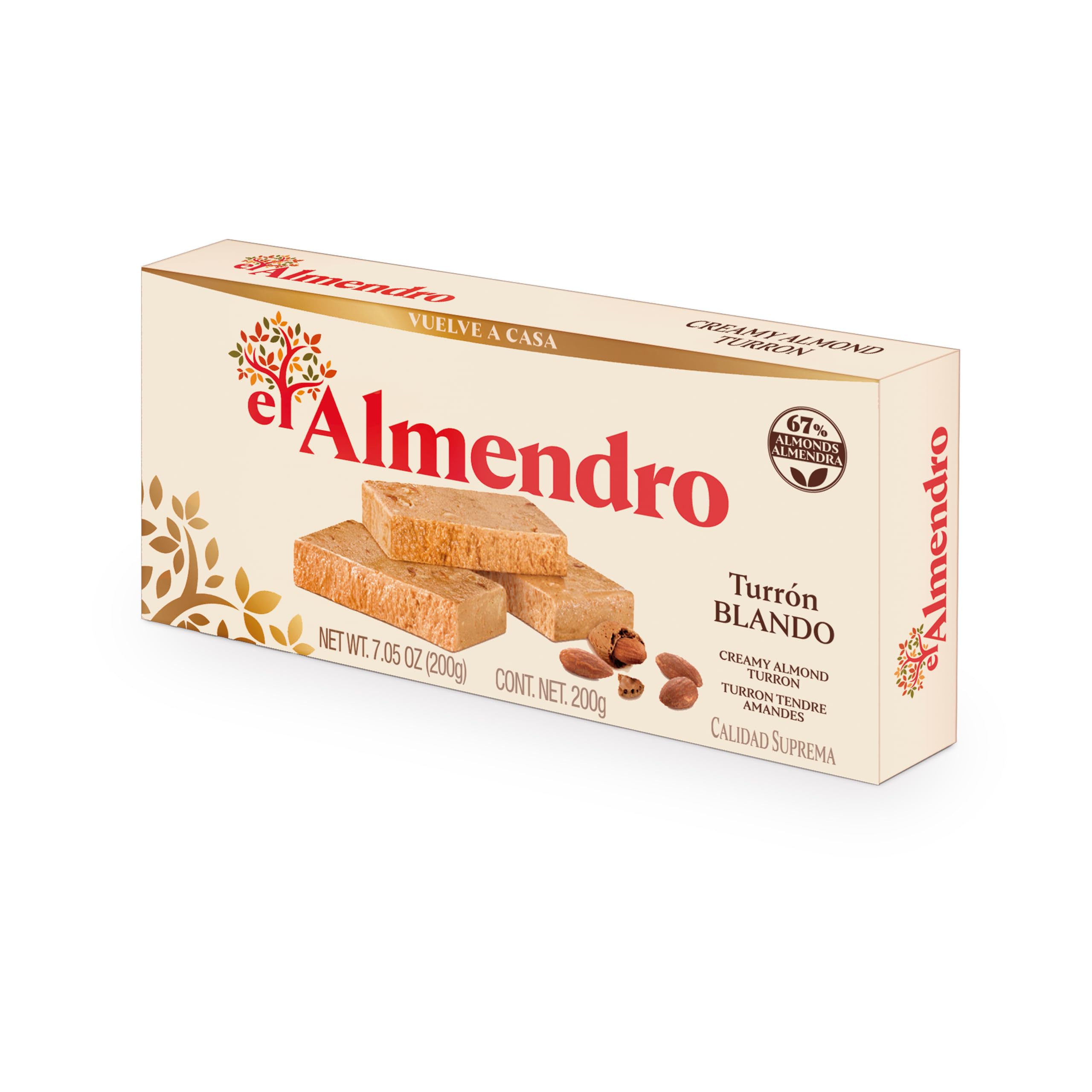 El Almendro jar front view showing label and size benefit of authentic turron
