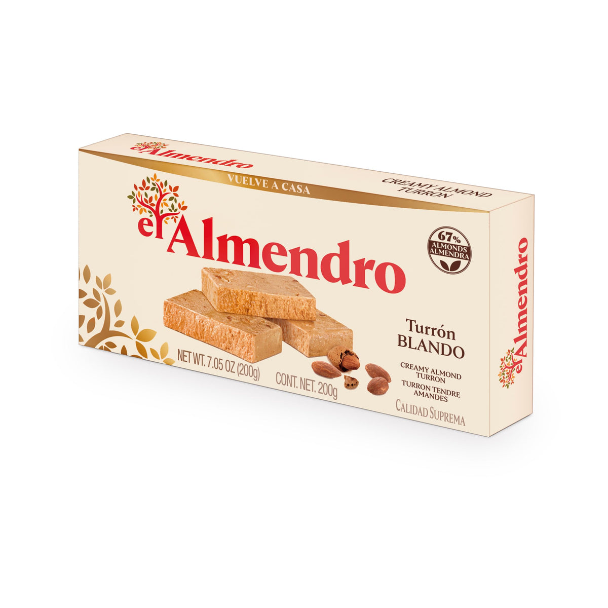 El Almendro jar front view showing label and size benefit of authentic turron