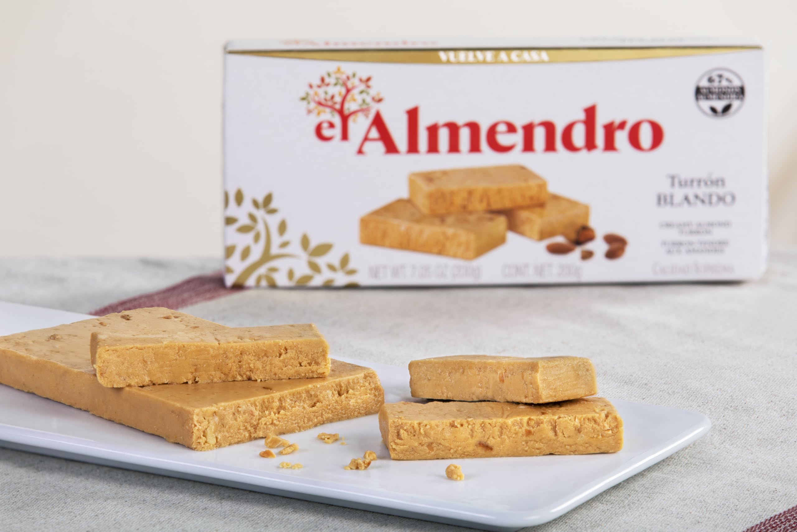 El Almendro jar open with creamy almond turron visible and easy spreading benefit