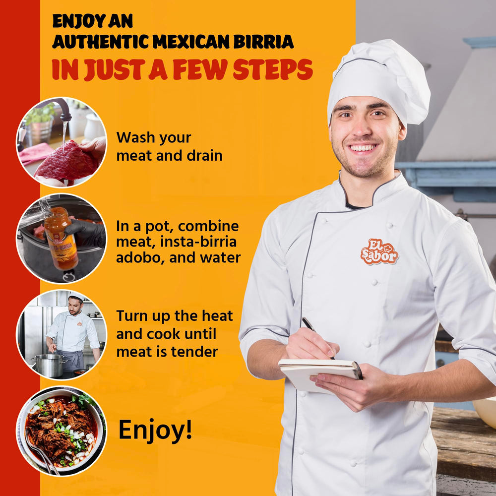EL SABOR PRODUCTS jar label and instructions showing simple step-by-step cooking guide