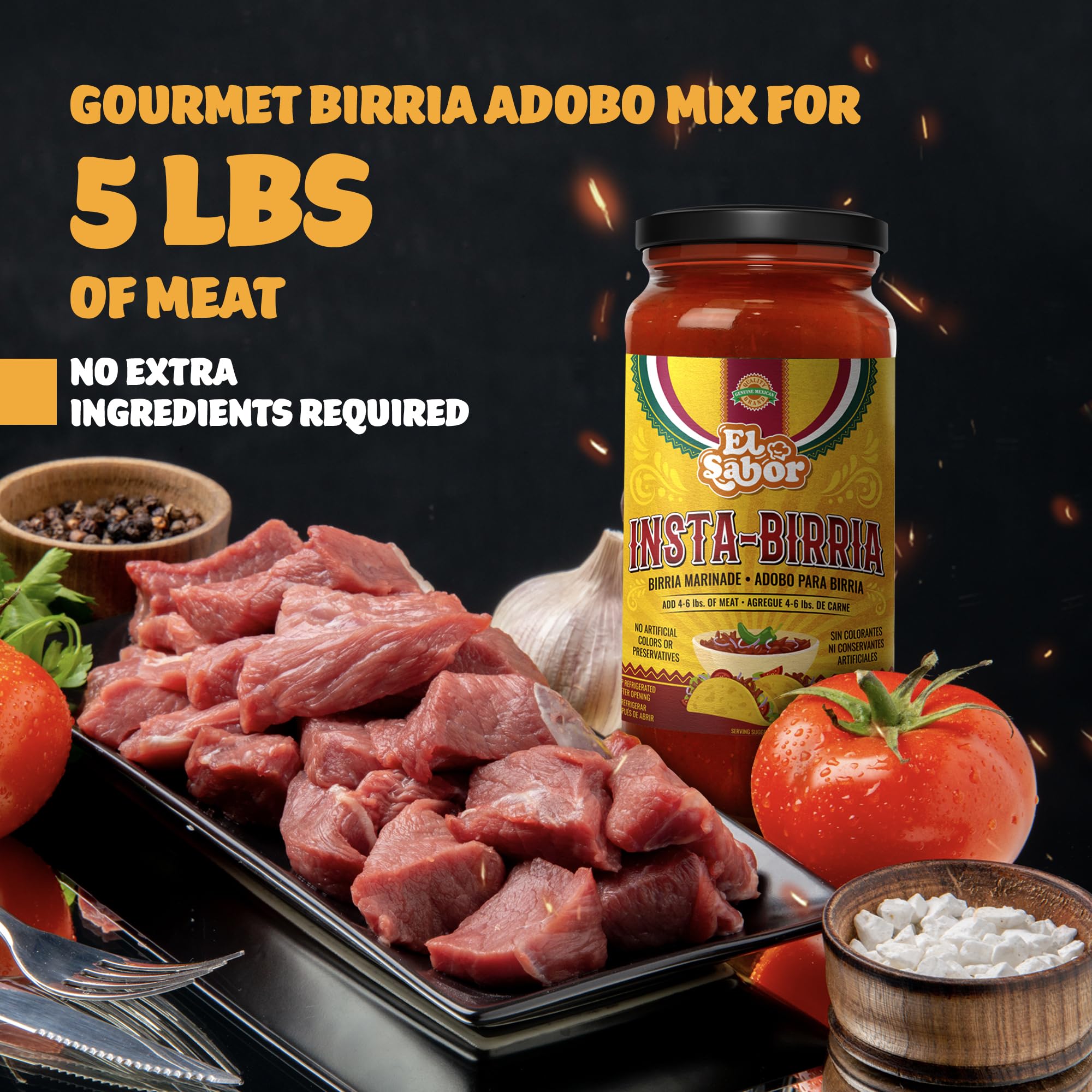 EL SABOR PRODUCTS adobo poured over shredded beef showing rich, slow-cooked results