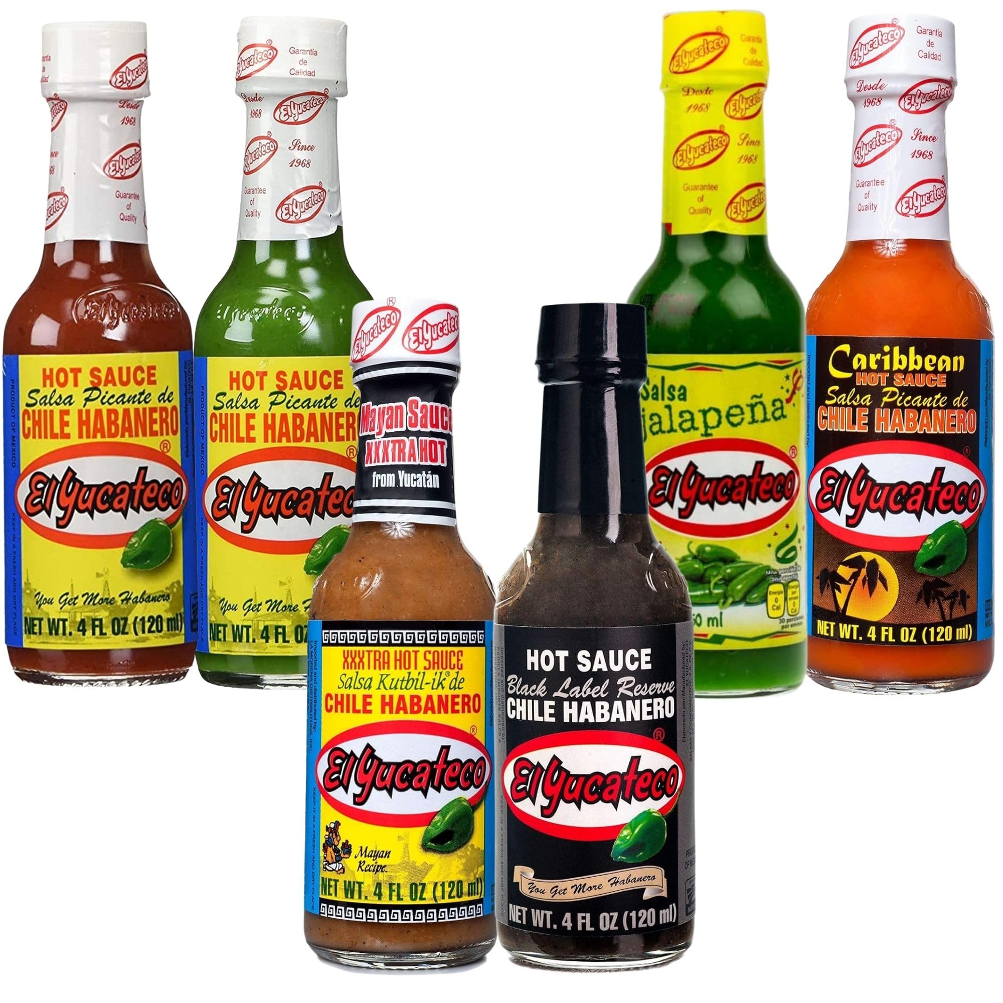 El Yucateco front packaging showing six-bottle gift set and brand appeal