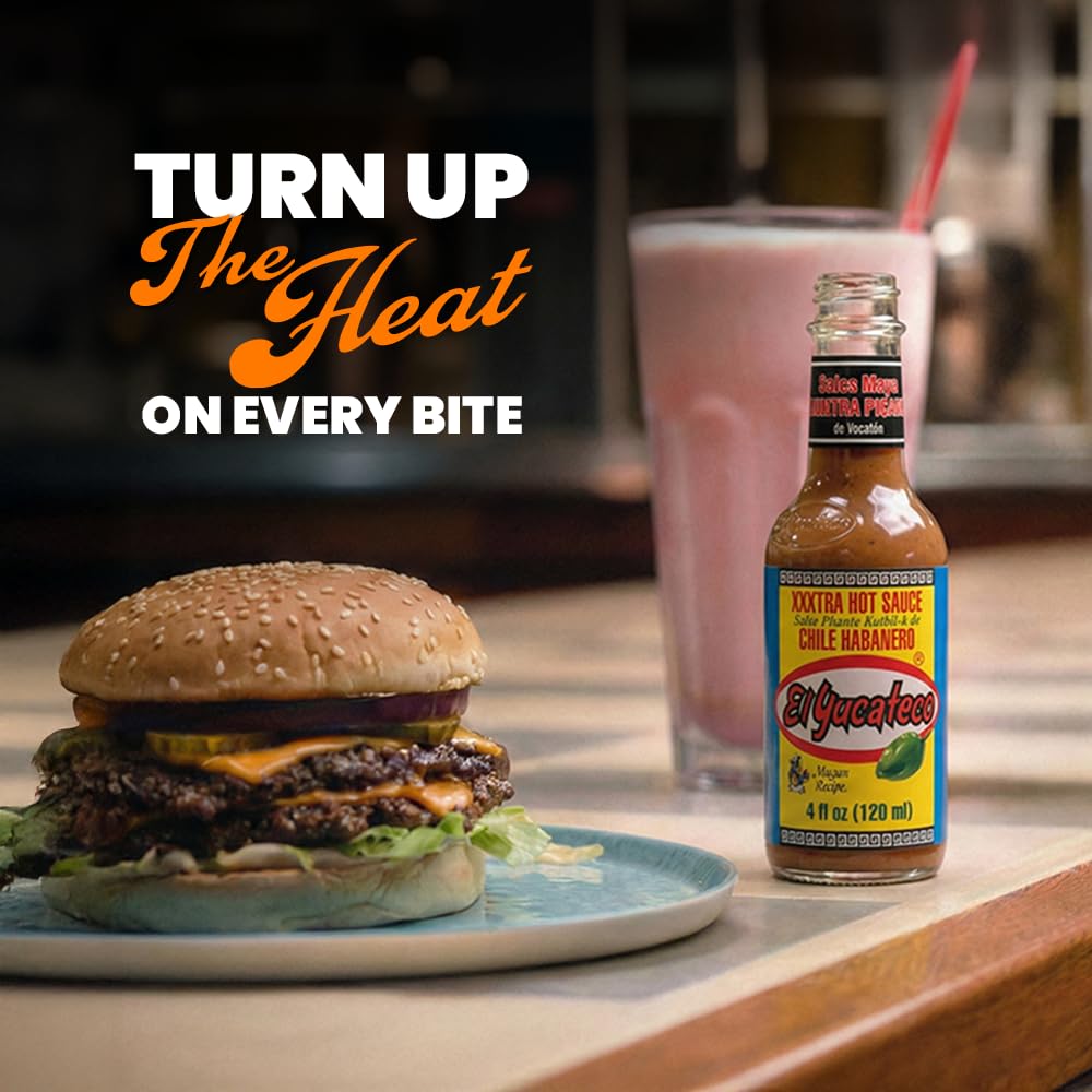 El Yucateco bottle on a grill-side table in a casual meal setting evoking social use