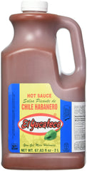 El Yucateco red habanero half-gallon bottle showing label and pour spout for consistent flavor