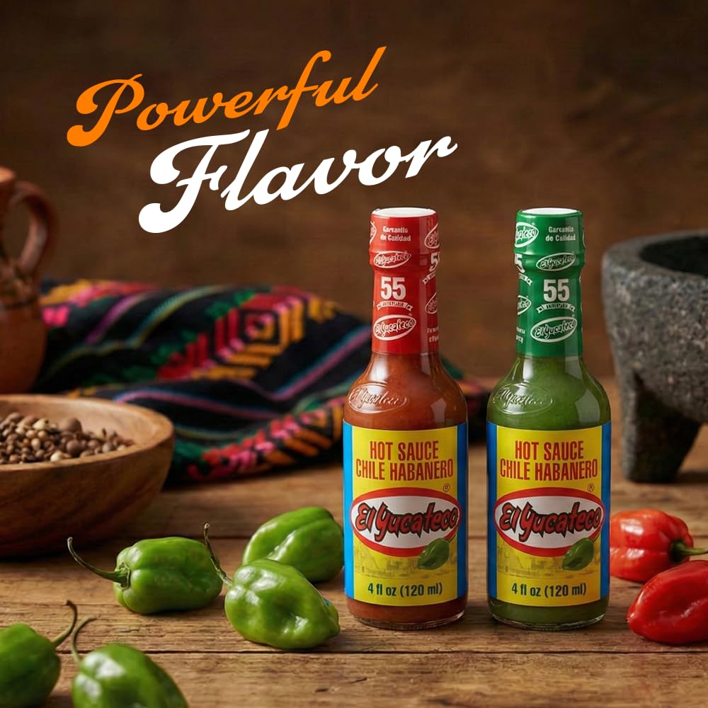 El Yucateco bottle held in hand shows size and easy pouring control