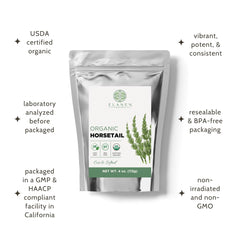 Brewed horsetail tea in a cup from Elanen Naturals demonstrating smooth earthy infusion
