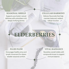 Close-up of Elanen Naturals dried elderberries texture and rich color