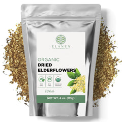 Elanen Naturals front pouch showing organic elderflowers and benefits
