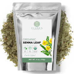 Elanen Naturals front packaging showing organic senna leaf and benefits