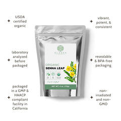 Elanen Naturals loose senna tea in bowl highlighting appearance and aroma