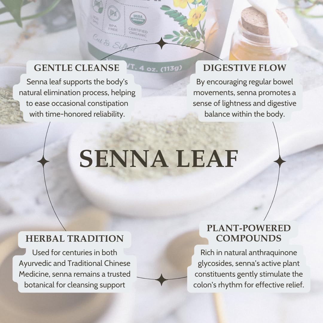 Elanen Naturals measuring spoon with senna leaf demonstrating serving size