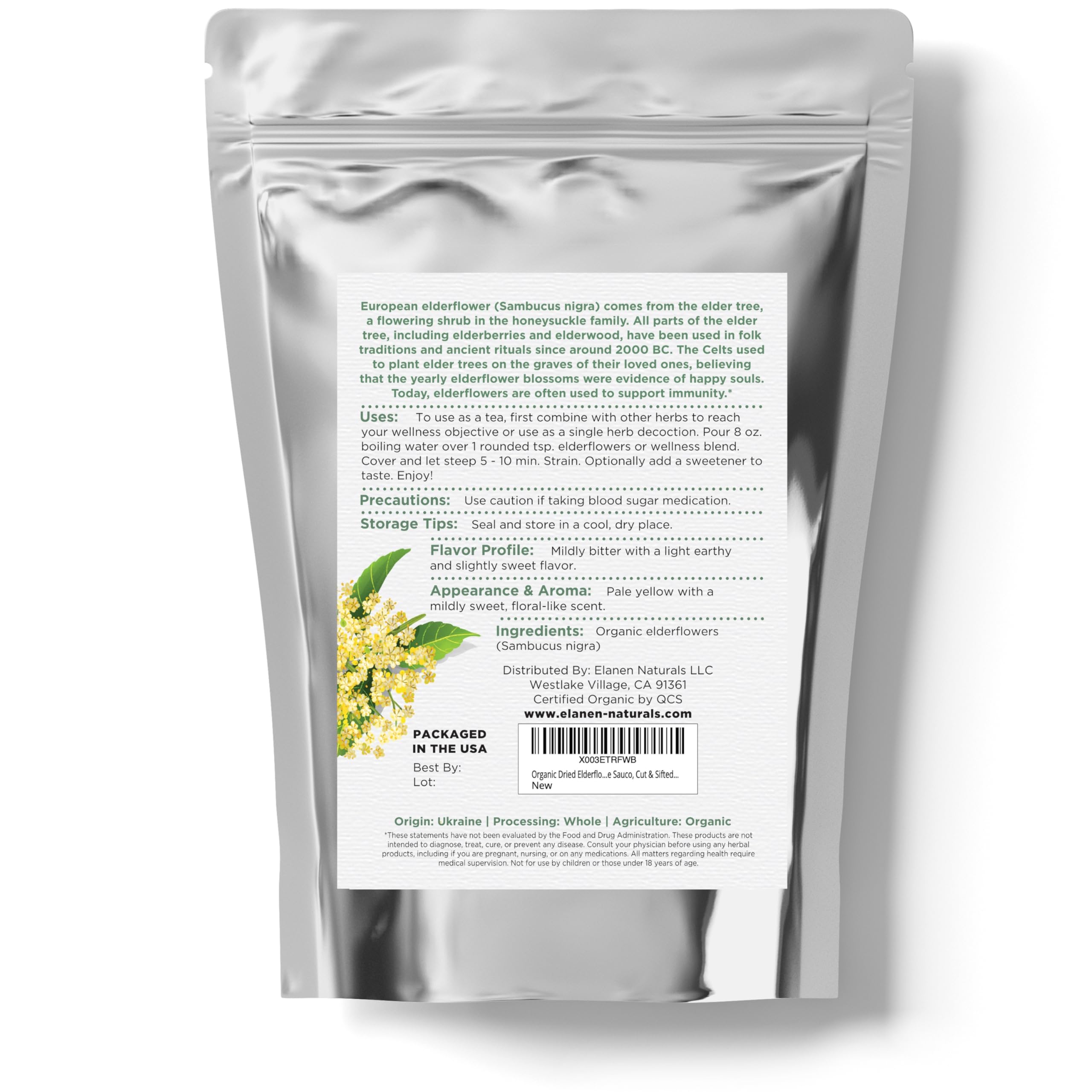 Elanen Naturals pouch beside ruler to illustrate 4 oz (113 g) size