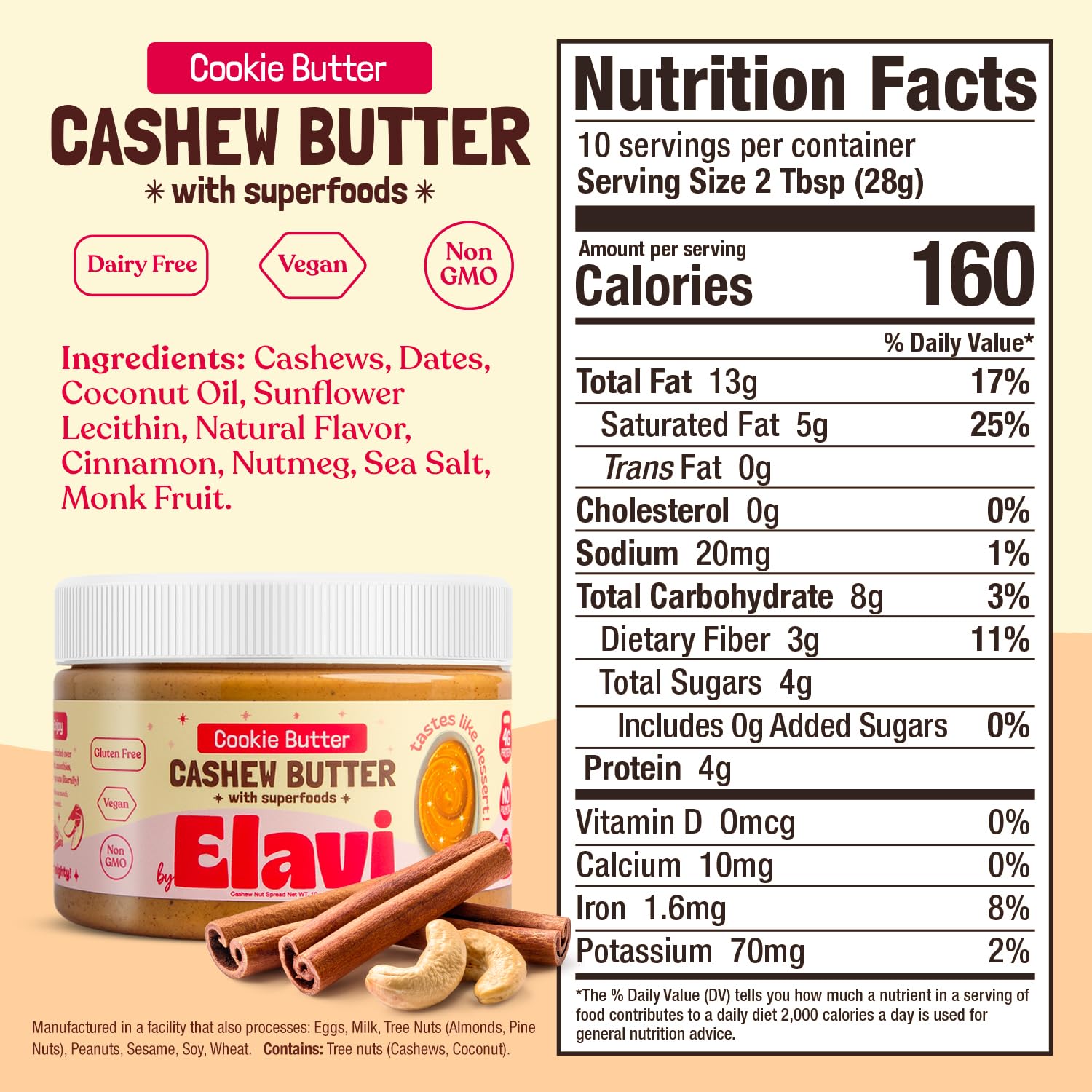 ELAVI spoon scooping creamy cashew butter emphasizing smooth texture