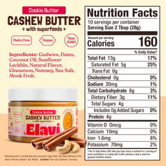 ELAVI spoon scooping creamy cashew butter emphasizing smooth texture
