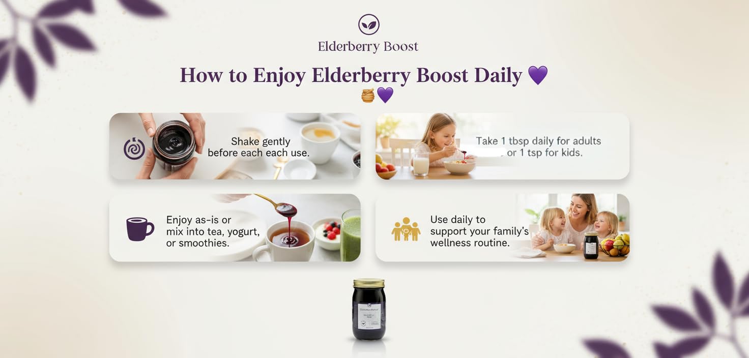 Parent pouring Elderberry Boost for child demonstrating simple daily ritual benefit