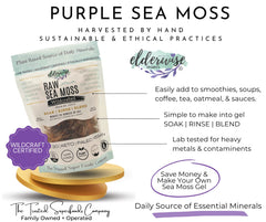 Elderwise Organics dried purple sea moss clump on tray highlighting natural wildcrafted form
