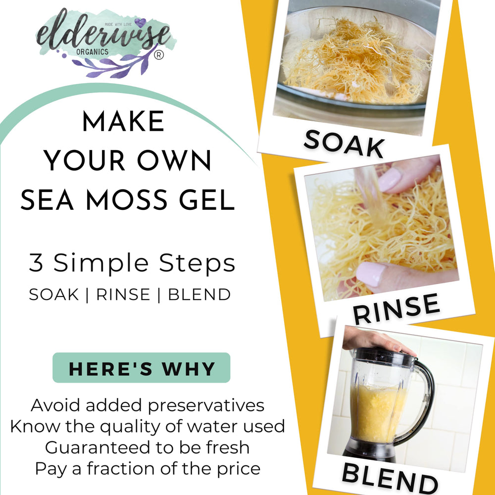 Elderwise Organics finished 24oz sea moss gel in jar for easy use