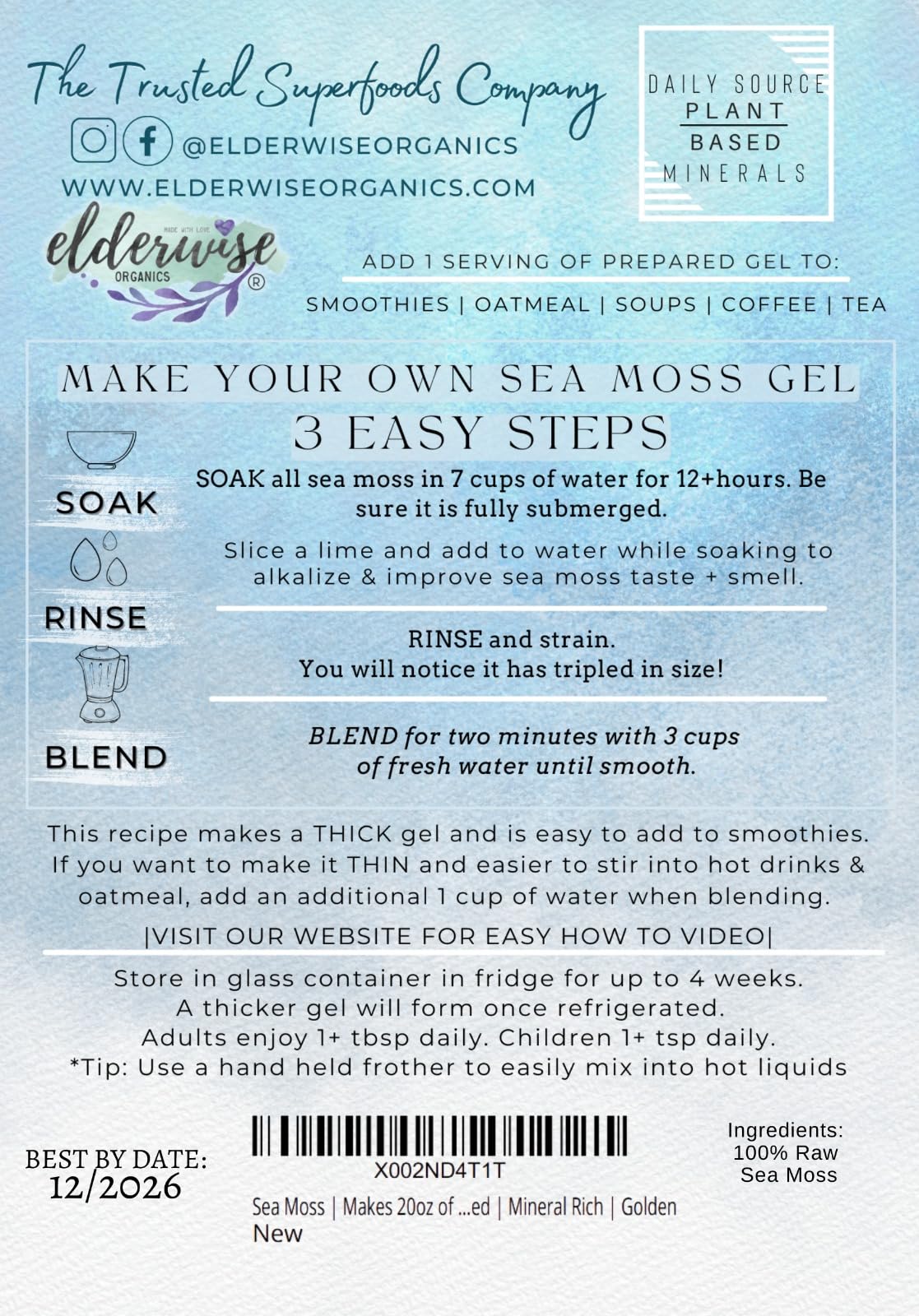 Elderwise Organics sea moss jar on kitchen counter inspiring recipe use