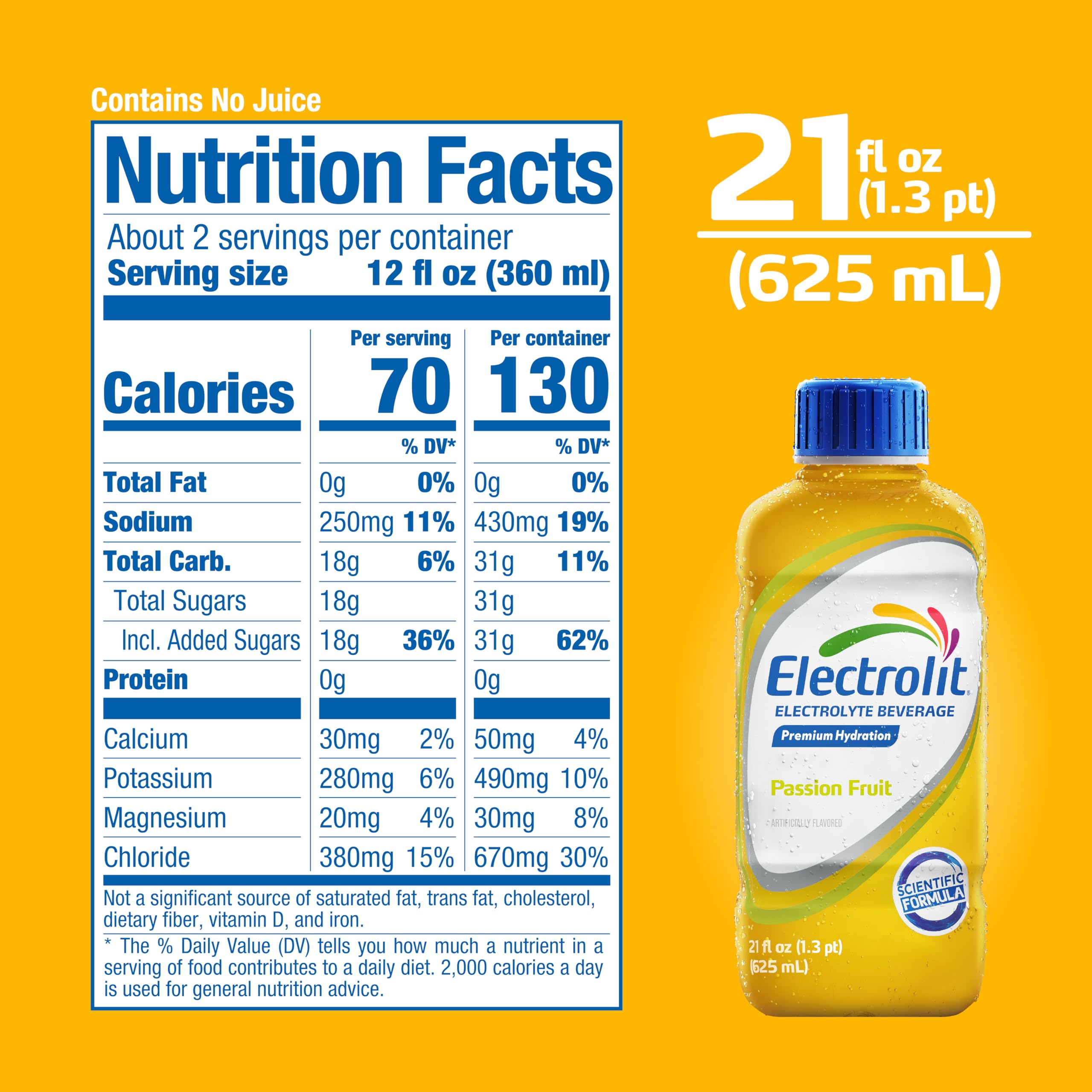 Electrolit bottle held in hand to show 21 fl oz scale and easy portability benefit