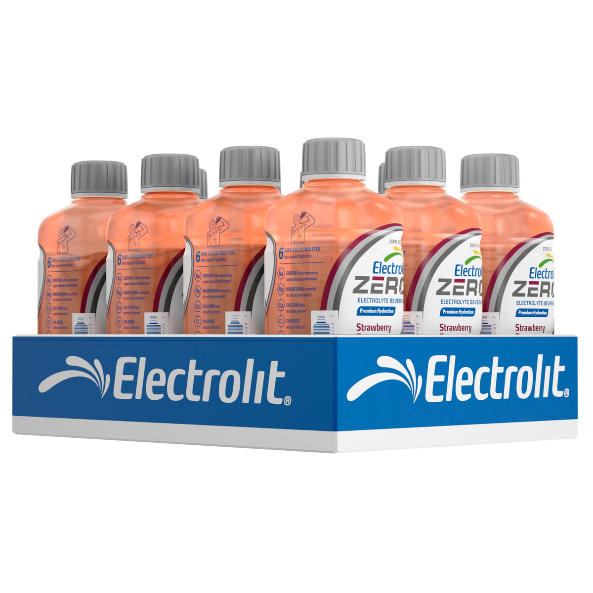 Electrolit bottle front showing strawberry-banana label and quick hydration benefit