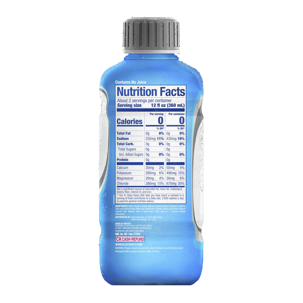 Electrolit bottle side view displays 21 fl oz size for longer hydration