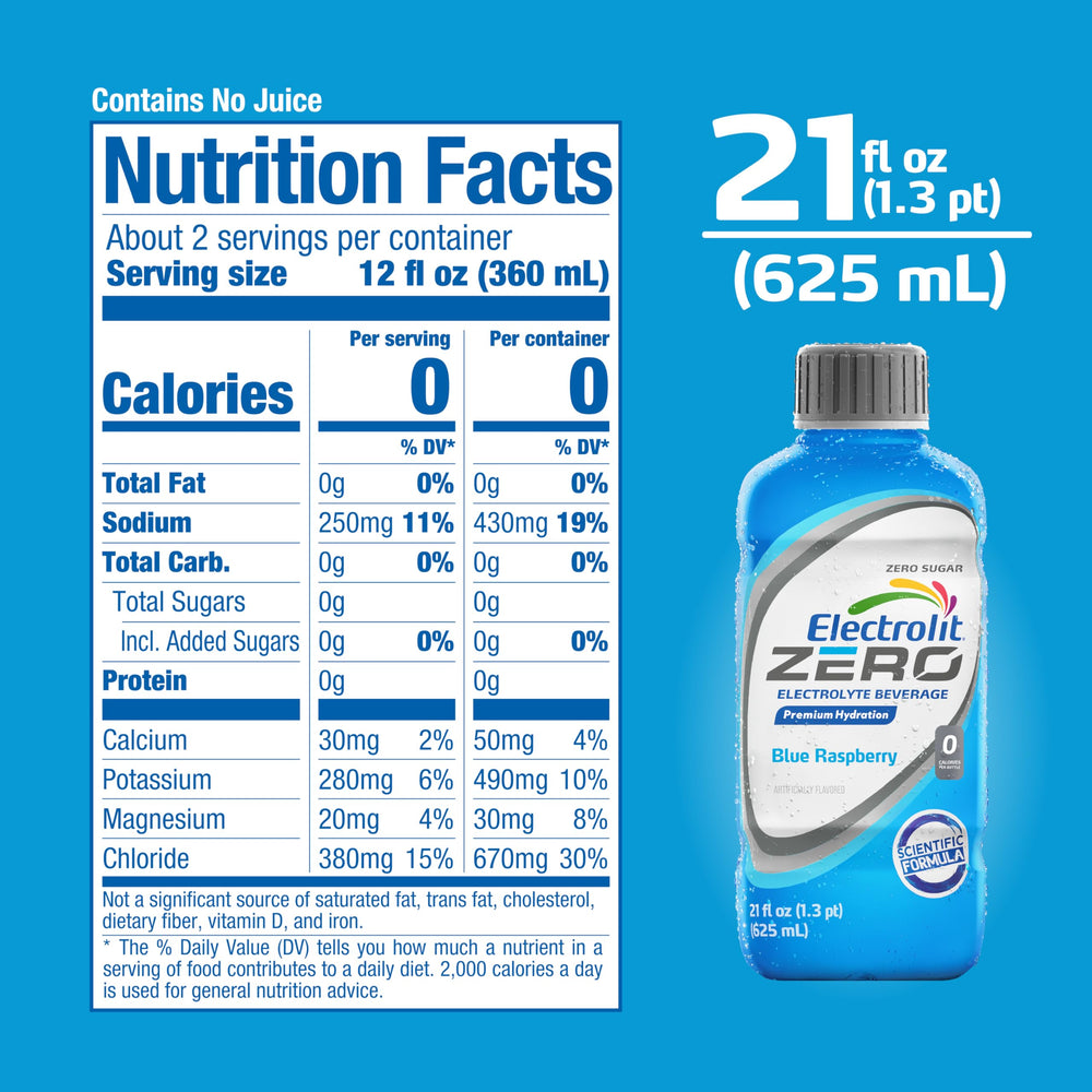 Electrolit single 21oz bottle next to a measuring tape showing serving scale