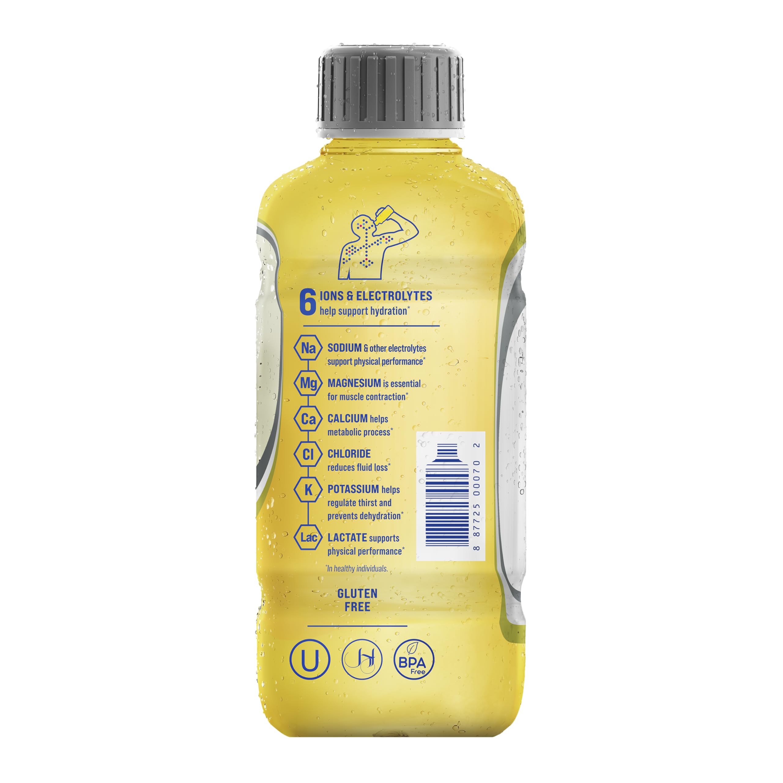 Electrolit bottle cap and neck highlighting resealable convenience for workouts