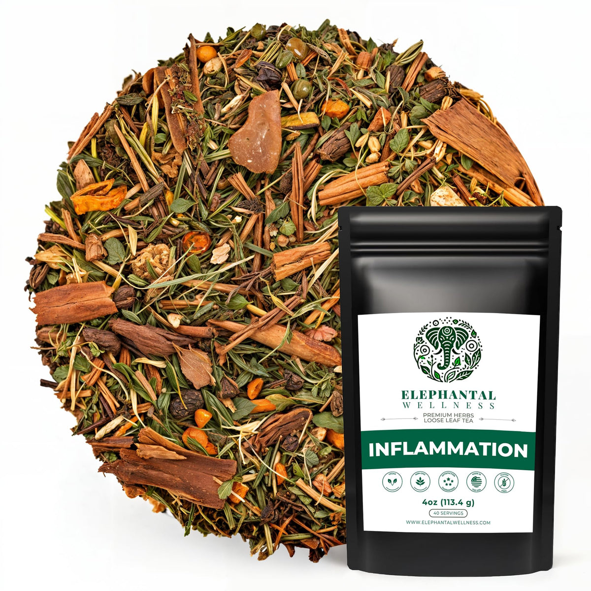 Elephantal Wellness tin front view showing the product and clean packaging benefit