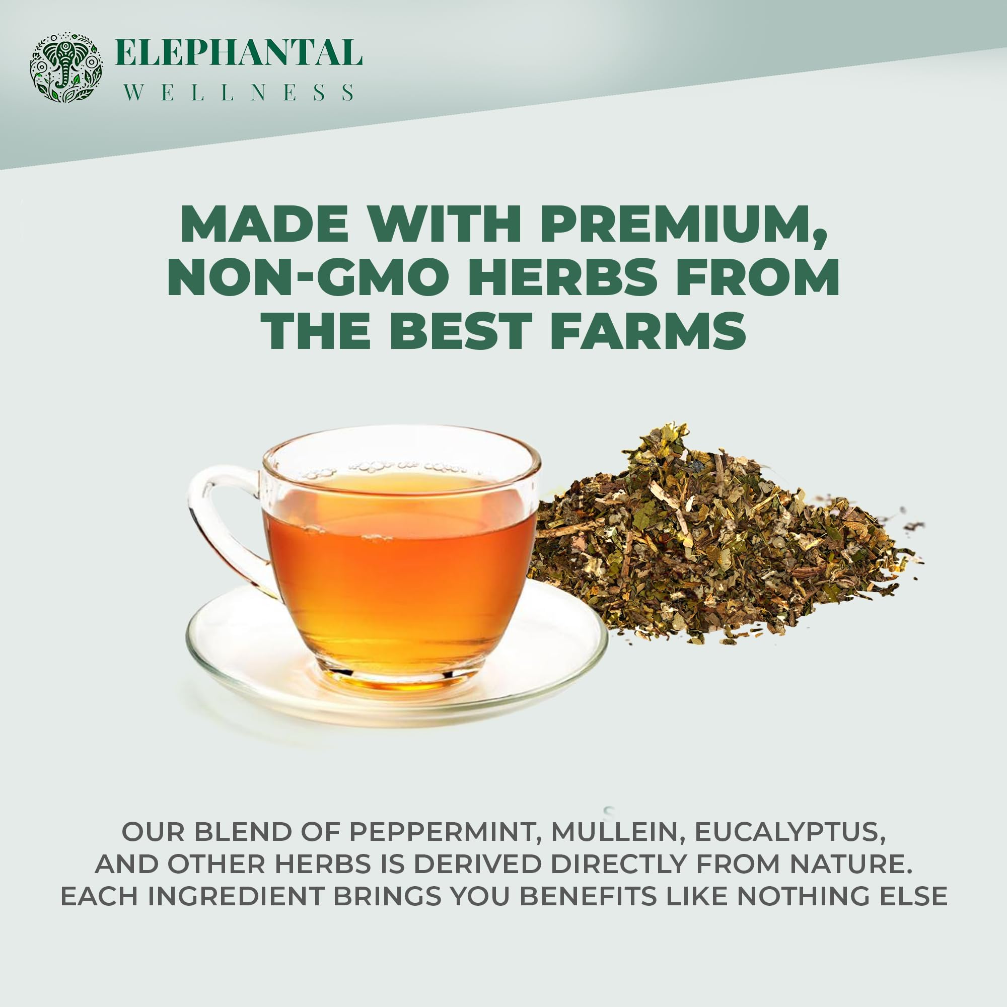 Elephantal Wellness steeped cup releasing eucalyptus vapors to help feel open and refreshed