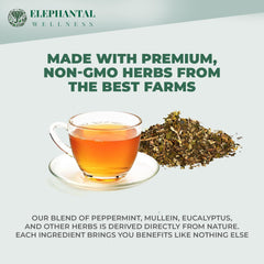 Elephantal Wellness steeped cup releasing eucalyptus vapors to help feel open and refreshed