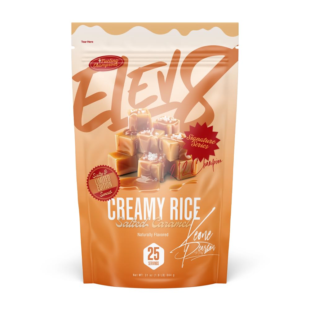 Elev8 Foods front packaging showing salted caramel cream of rice benefits