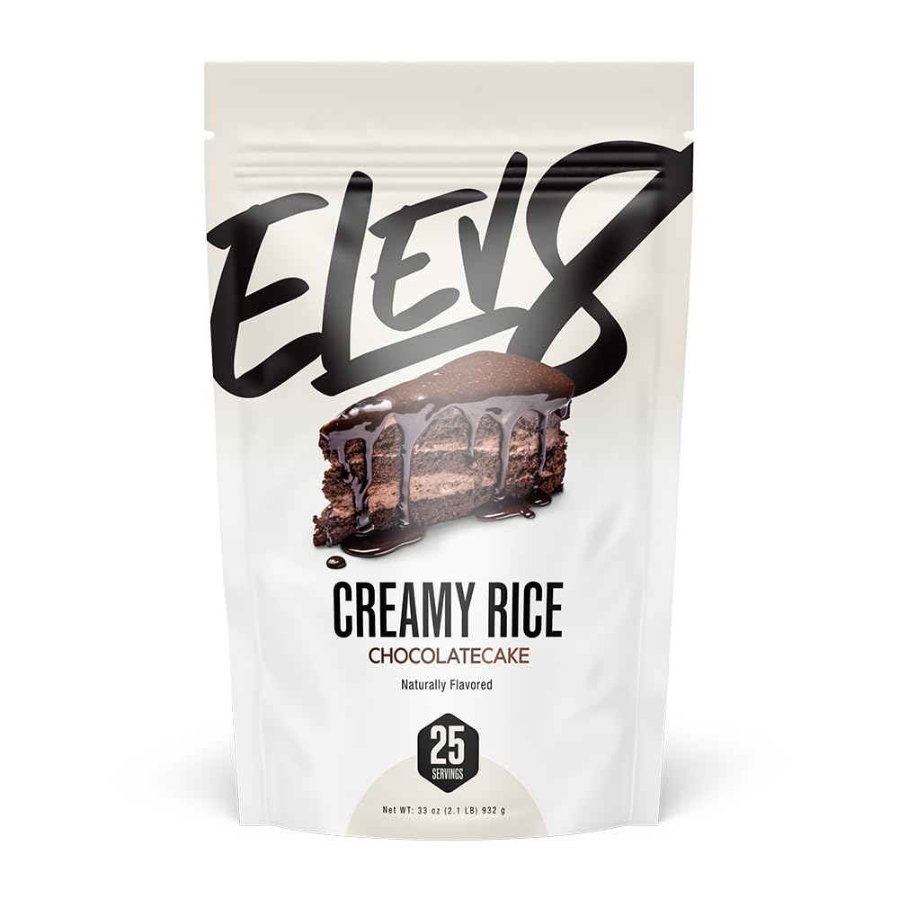 Elev8 Creamy Rice front packaging showing product benefits and servings