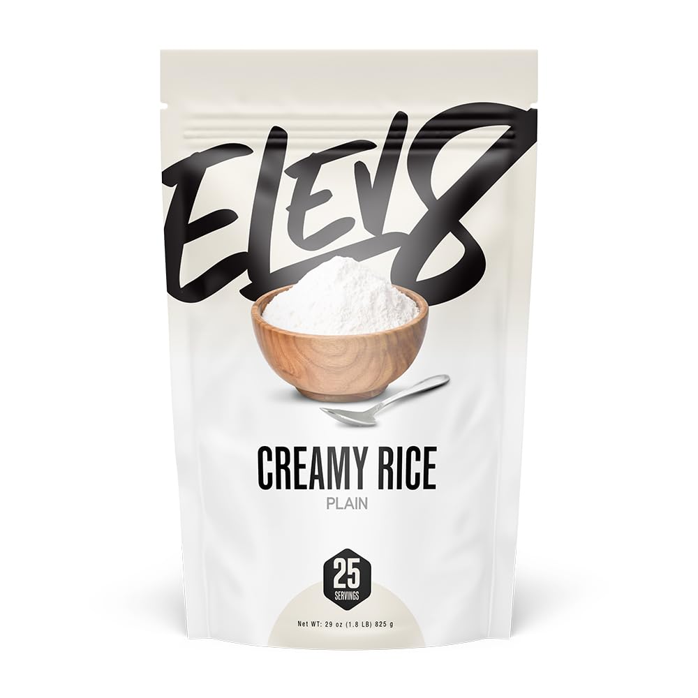 Elev8 Creamy Rice front packaging showing label and serving claim for quick identification and convenience