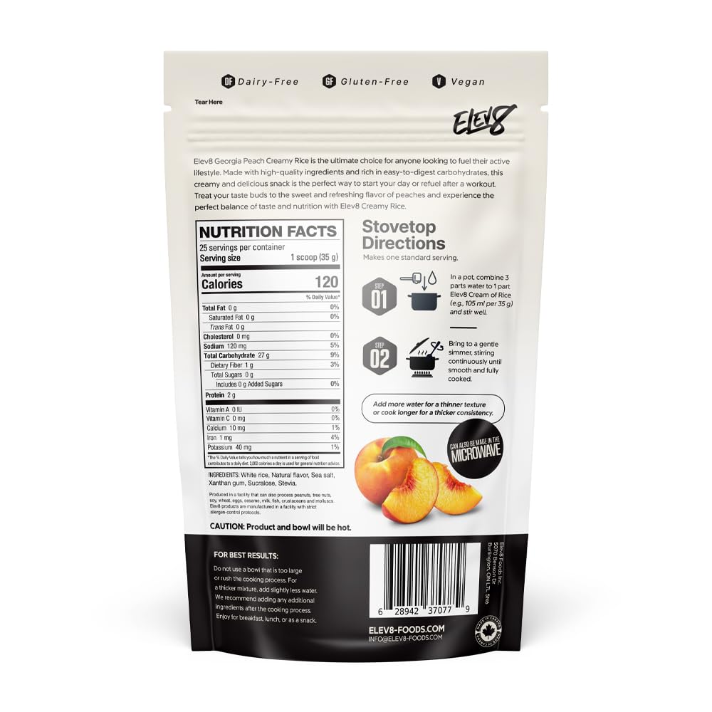 Elev8 Foods prepared bowl of Georgia Peach cream of rice, creamy energy before workout