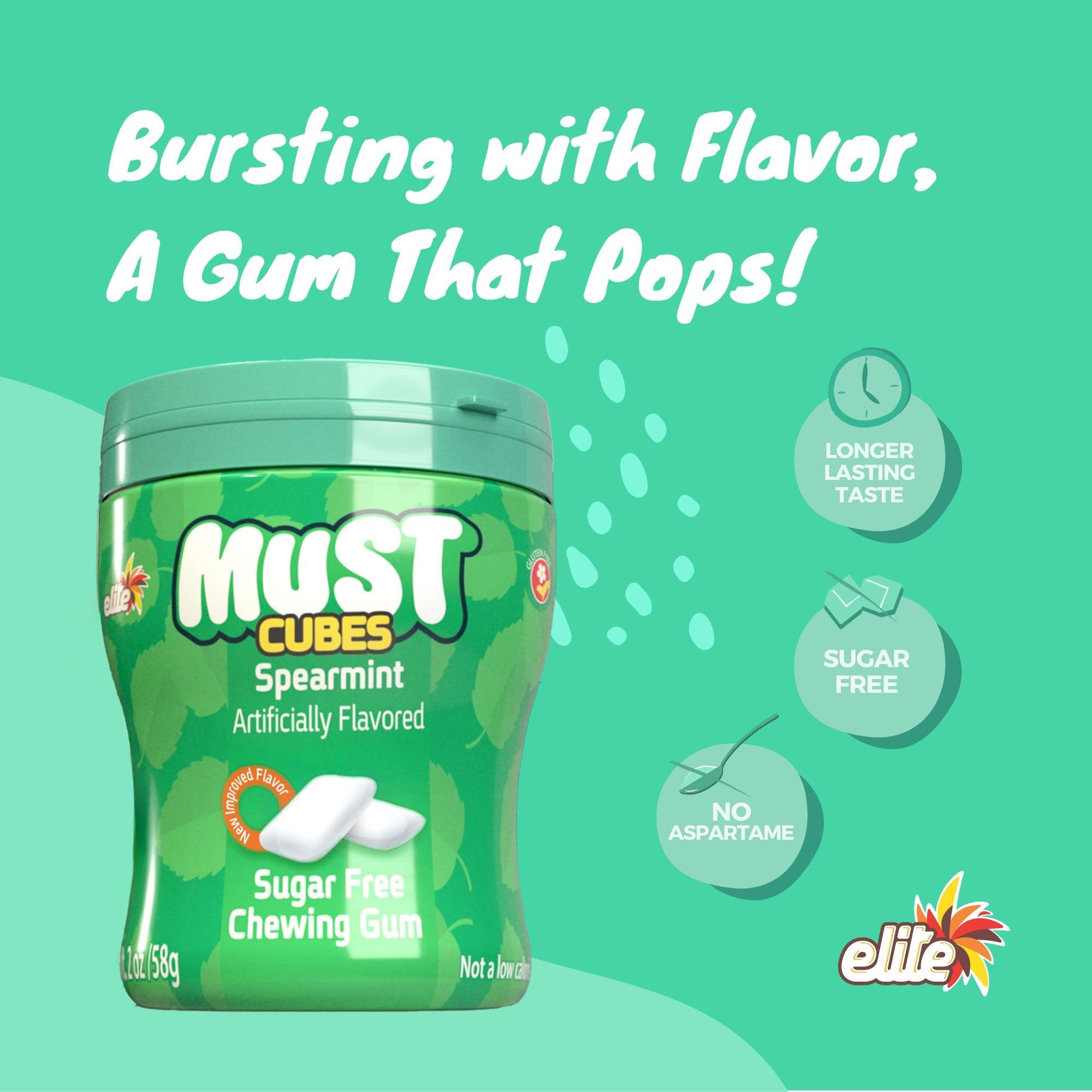 ELITE close-up of spearmint gum piece showing texture and long-lasting flavor