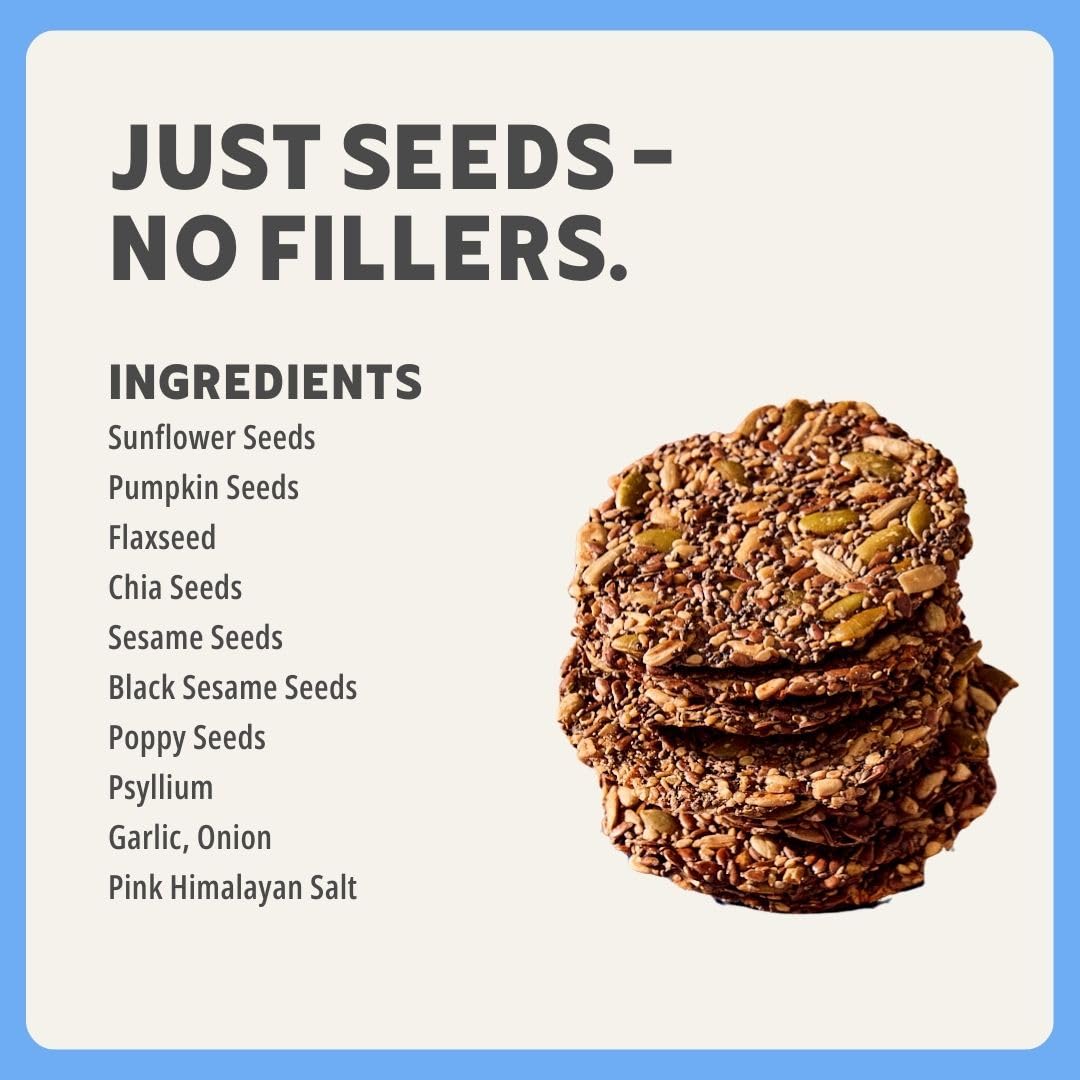 ELLA'S FLATS nutritional label and ingredients emphasizing clean seed-only recipe