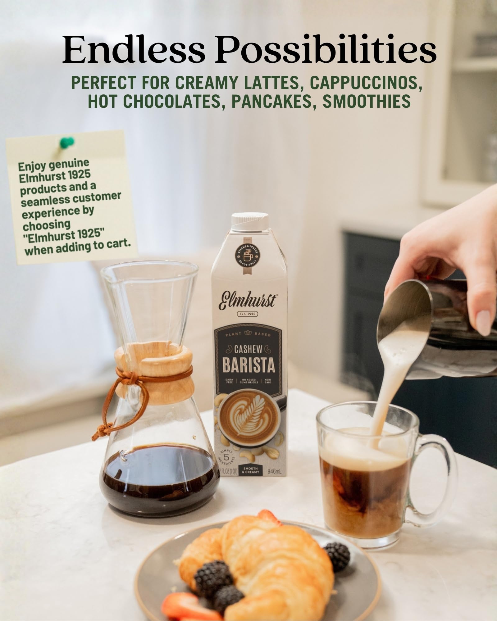 Elmhurst Barista cashew foam closeup displaying dense microfoam and frothing quality