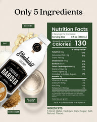 Elmhurst Barista cashew side label close-up showing ingredients and clean benefits
