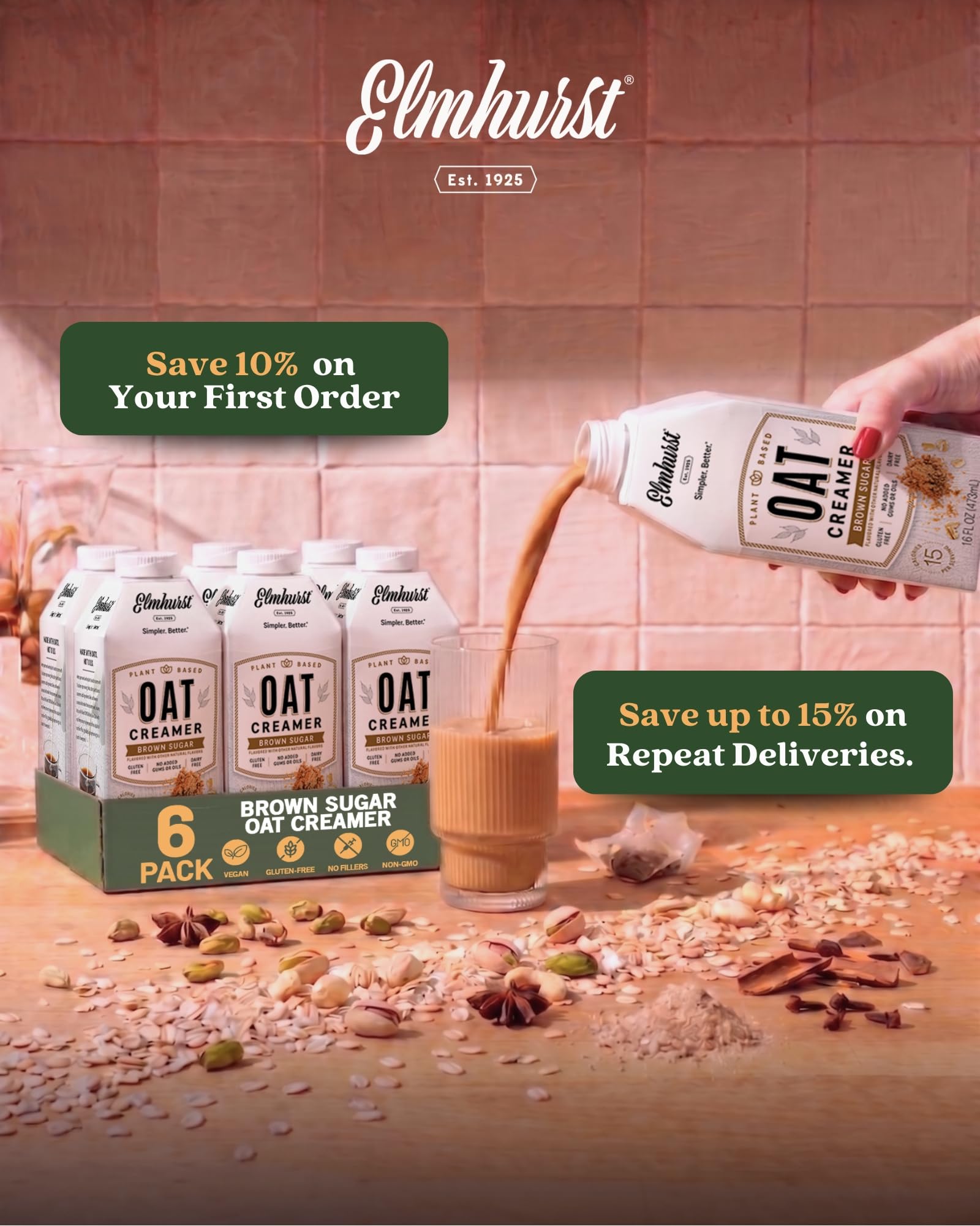 Elmhurst nutrition label and ingredient list, showing simple clean ingredients