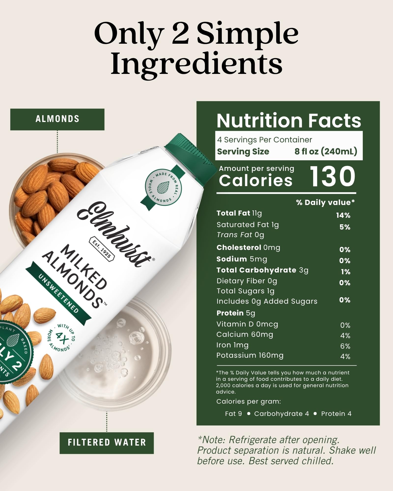 Elmhurst close-up almond texture highlighting natural ingredients and creaminess