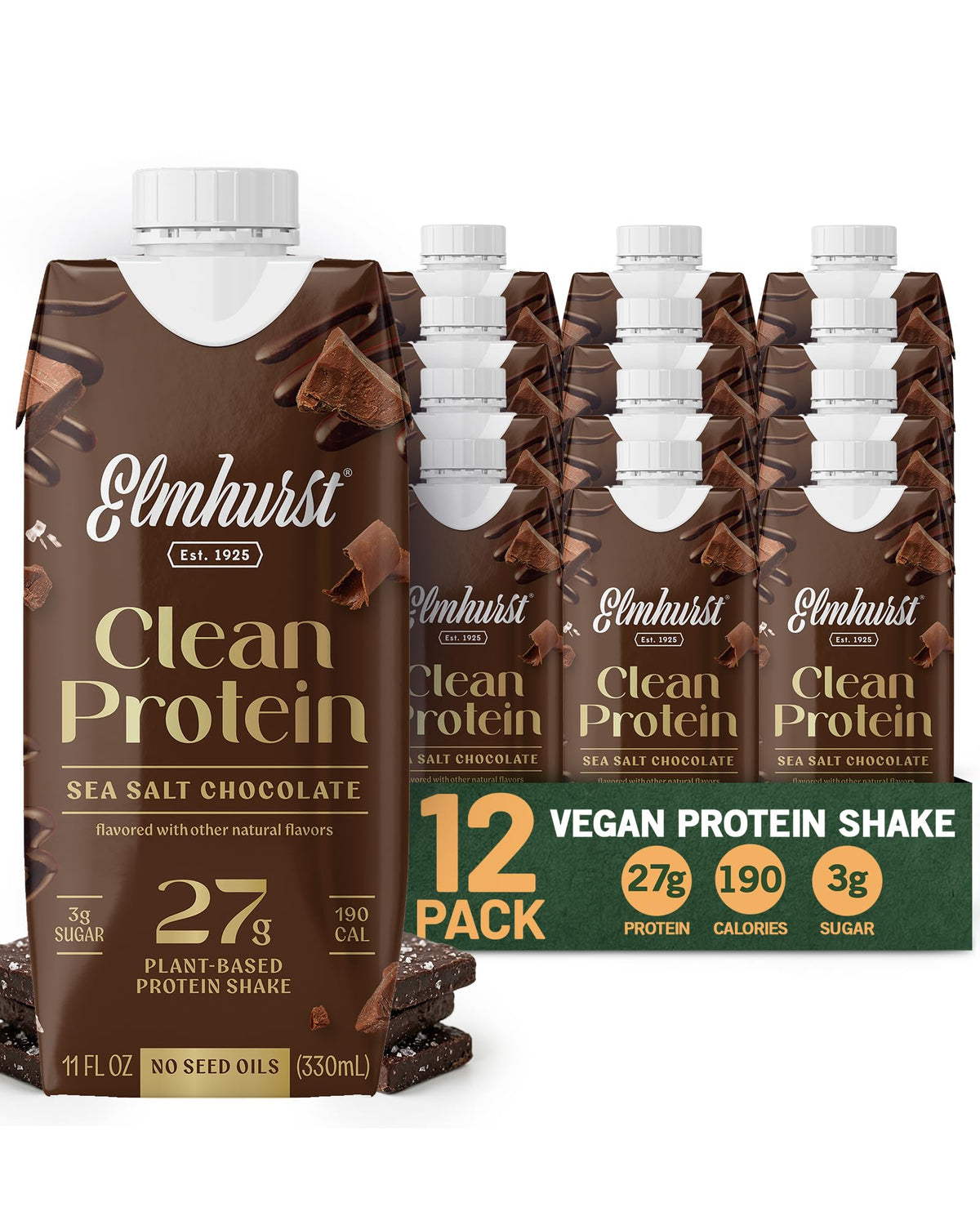 Elmhurst front packaging showing 12-pack and nutrition highlights for quick selection