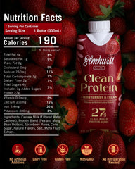 Elmhurst close-up label detail highlighting 27g plant protein and clean ingredients
