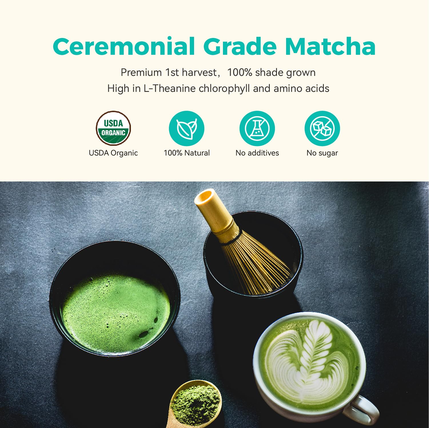 EMERAIL fine matcha powder close-up highlighting smooth texture and color