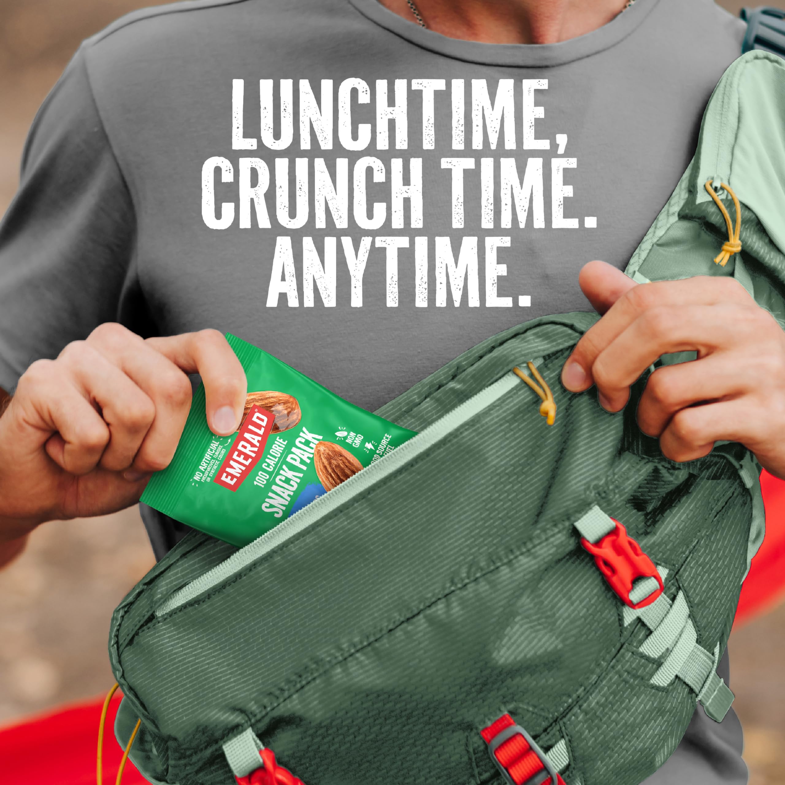 Emerald almond pack inside lunchbox offering healthier snack option