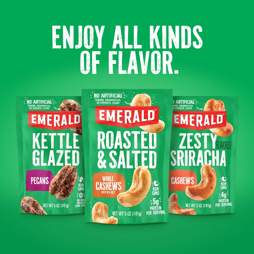 Emerald person enjoying cashew snack outdoors showing tasty satisfaction and portable energy