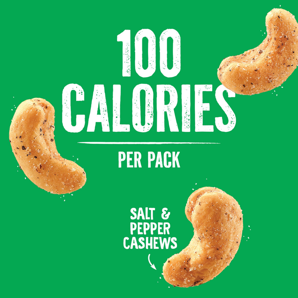 Emerald hand holding a single pack demonstrating portable 100-calorie snack sizing