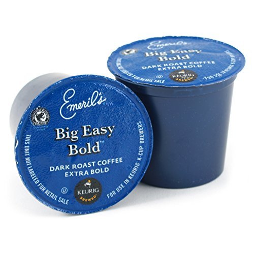 Emeril front packaging showing 72-count K-Cups and clear bold coffee branding and convenience