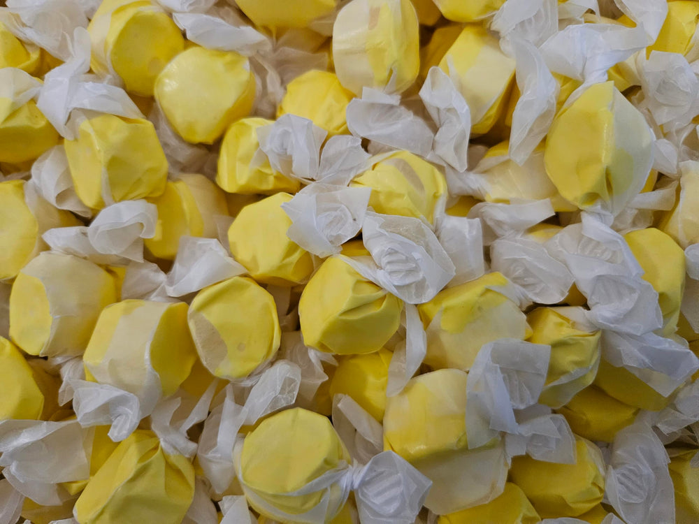 EMPORIUM banana taffy label close-up showing brand details and ingredient clarity