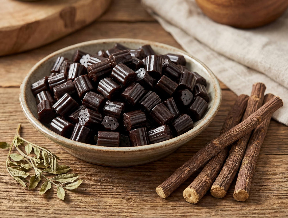 EMPORIUM licorice bites in hand to show scale and generous portion size for snacking